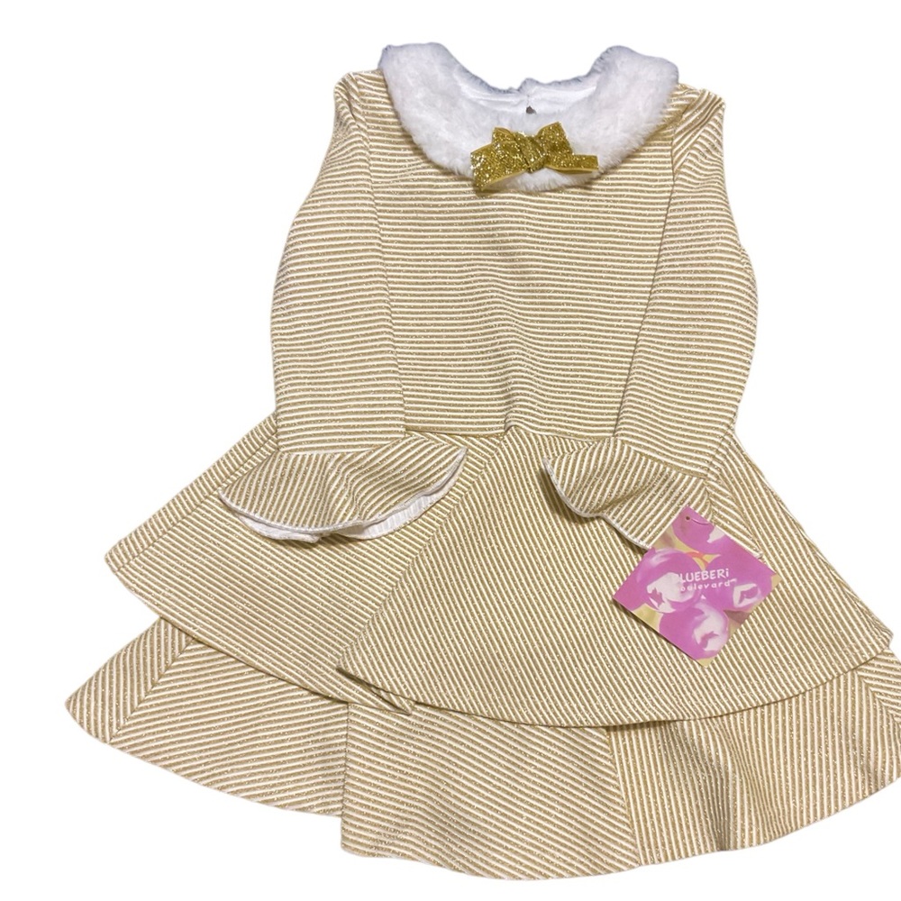 Toddler Girls Trimmed Lurex-Stripe Dress